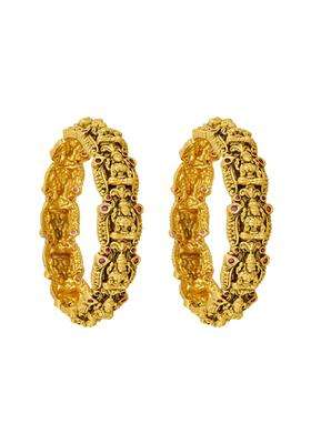 Kushals Fashion Jewellery Ruby Gold Plated Antique Bangles for Women Bridal Bridesmaid and Occasion Wear