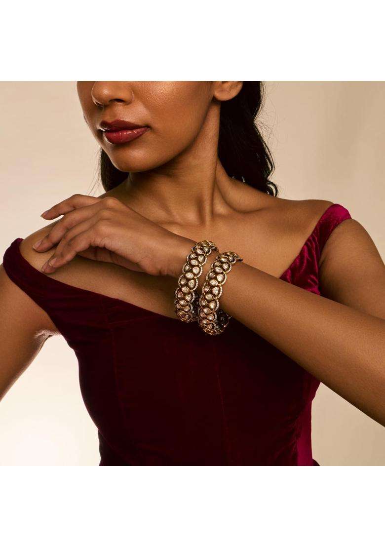 Kushals Fashion Jewellery White Victorian Plated Kundan Bangles for Women Bridal Bridesmaid and Occasion Wear - Indya