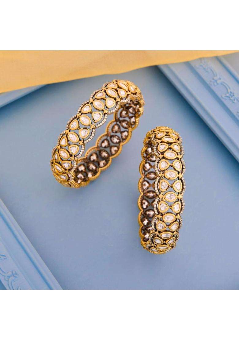 Kushals Fashion Jewellery White Victorian Plated Kundan Bangles for Women Bridal Bridesmaid and Occasion Wear - Indya