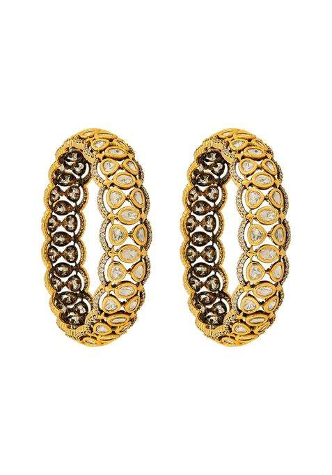 Kushals Fashion Jewellery White Victorian Plated Kundan Bangles for Women Bridal Bridesmaid and Occasion Wear