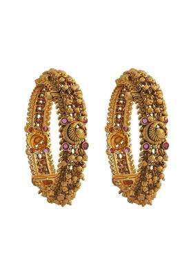 Kushals Fashion Jewellery Ruby Gold Plated Antique Bangles for Women Bridal Bridesmaid and Occasion Wear
