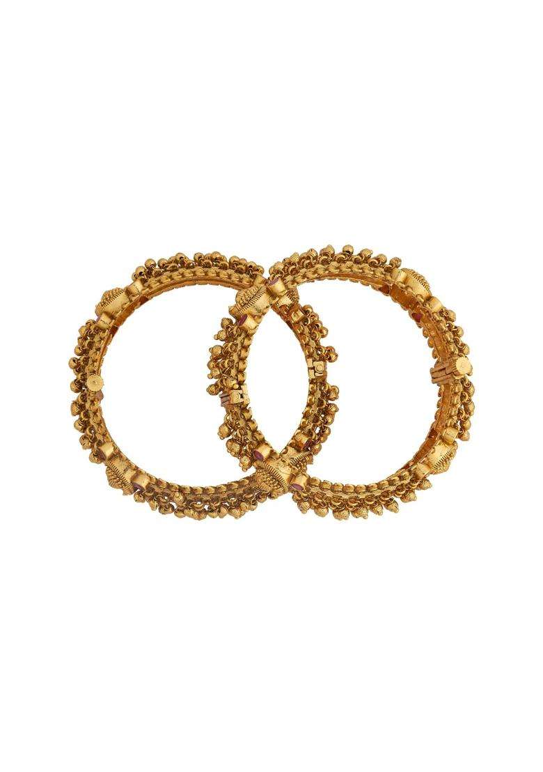 Kushals Fashion Jewellery Ruby Gold Plated Antique Bangles for Women Bridal Bridesmaid and Occasion Wear - Indya