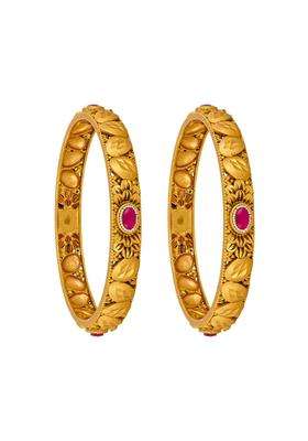 Kushals Fashion Jewellery Ruby Gold Plated Antique Bangles for Women Festive Bridal and Occasion Wear