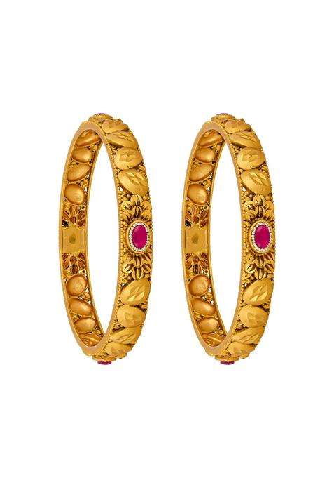 Kushals Fashion Jewellery Ruby Gold Plated Antique Bangles for Women Festive Bridal and Occasion Wear