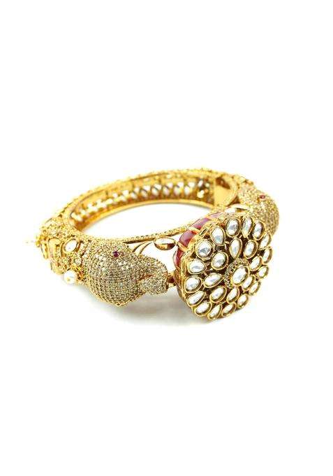 All That Glitters Golden Rajwada Style Kundan Elephant Head Kada Bangle