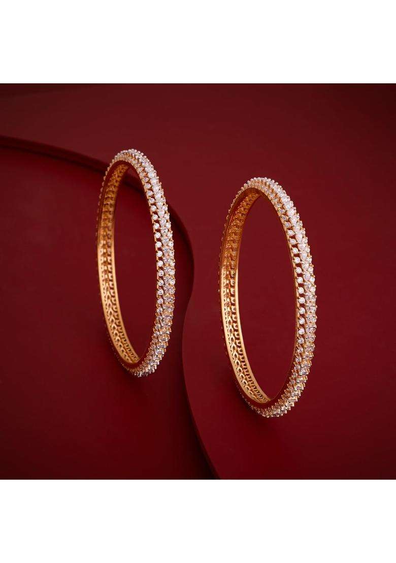 Kushals Fashion Jewellery White Rhodium Gold Plated Zircon Bangles for Women Party Bridal and Occasion Wear - Indya