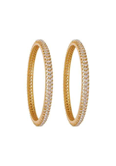 Kushals Fashion Jewellery White Rhodium Gold Plated Zircon Bangles for Women Party Bridal and Occasion Wear