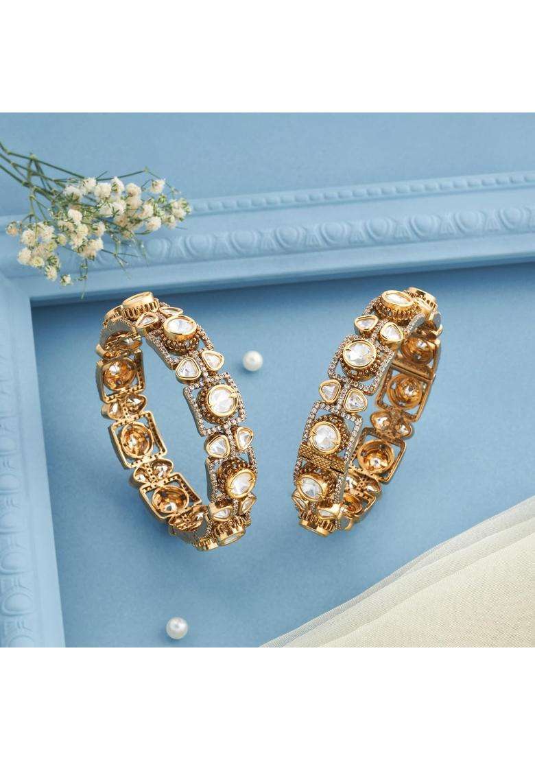 Kushals Fashion Jewellery White Victorian Plated Kundan Bangles for Women Bridal Bridesmaid and Occasion Wear - Indya