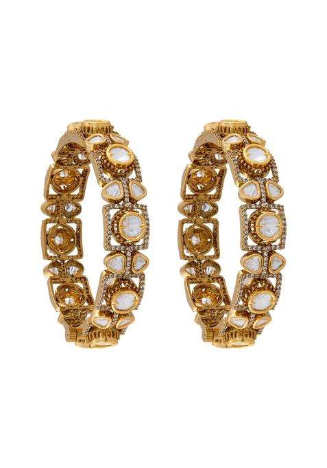 Kushals Fashion Jewellery White Victorian Plated Kundan Bangles for Women Bridal Bridesmaid and Occasion Wear