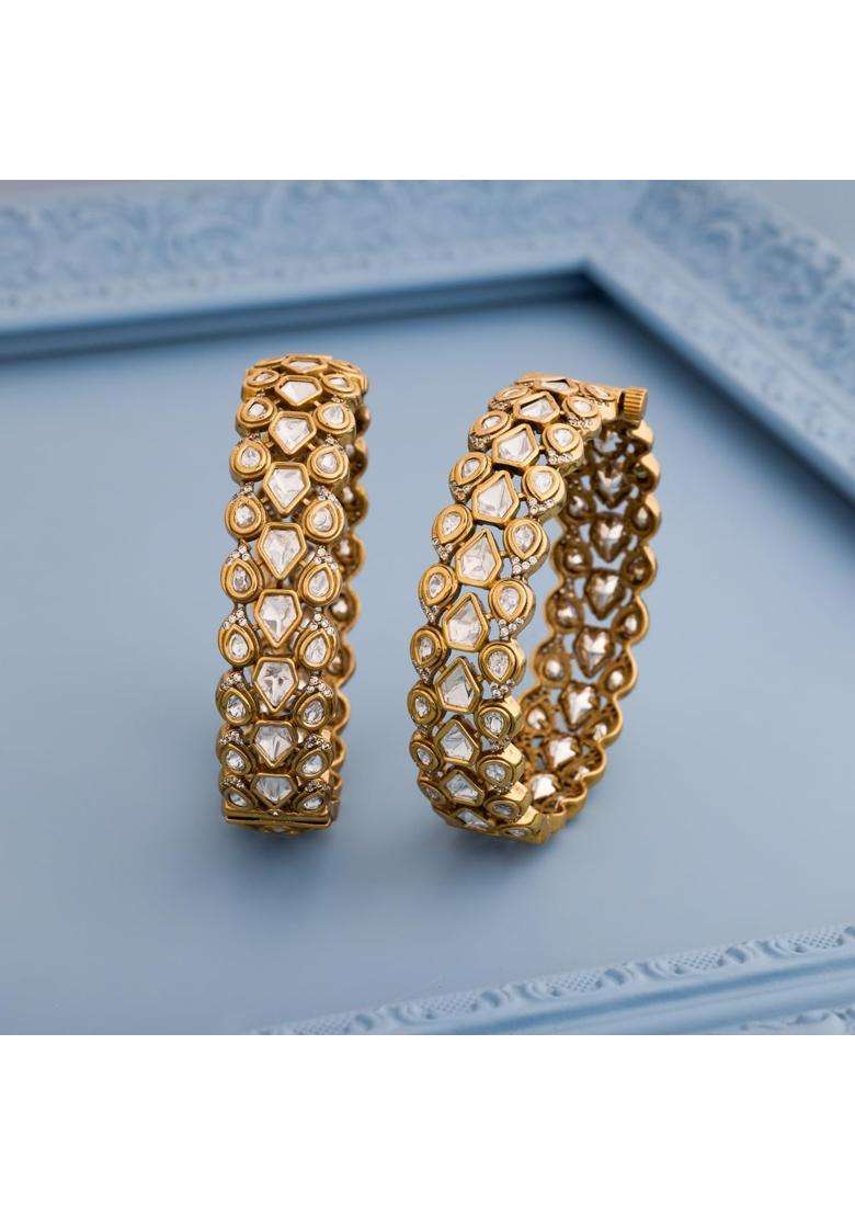 Kushals Fashion Jewellery White Victorian Plated Kundan Bangles for Women Bridal and Occasion Wear - Indya
