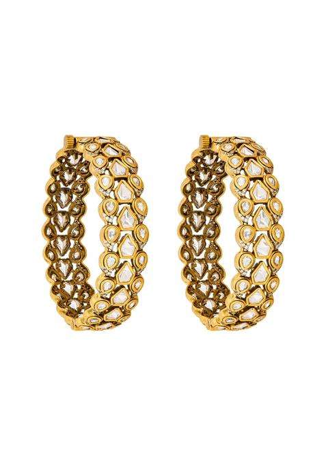 Kushals Fashion Jewellery White Victorian Plated Kundan Bangles for Women Bridal and Occasion Wear