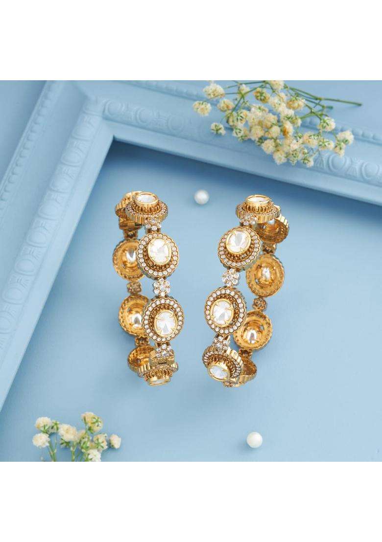 Kushals Fashion Jewellery White Victorian Plated Kundan Bangles for Women Bridal Bridesmaid and Occasion Wear - Indya