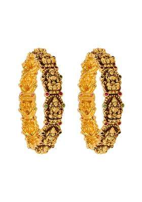 Kushals Fashion Jewellery Ruby Green Gold Plated Antique Bangles for Women Festive Bridal and Occasion Wear