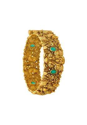 Kushals Fashion Jewellery Green Oxidised Gold Plated 925 Silver Temple Bangle for Women with Secure Lock