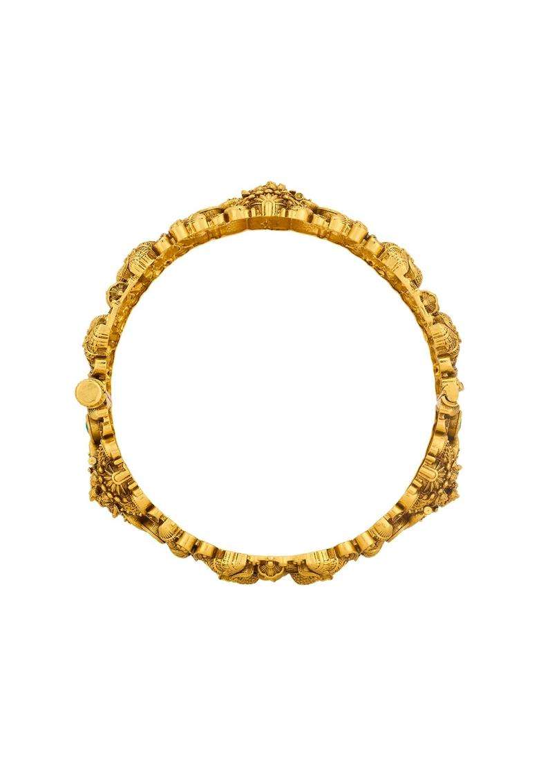 Kushals Fashion Jewellery Green Oxidised Gold Plated 925 Silver Temple Bangle for Women with Secure Lock - Indya