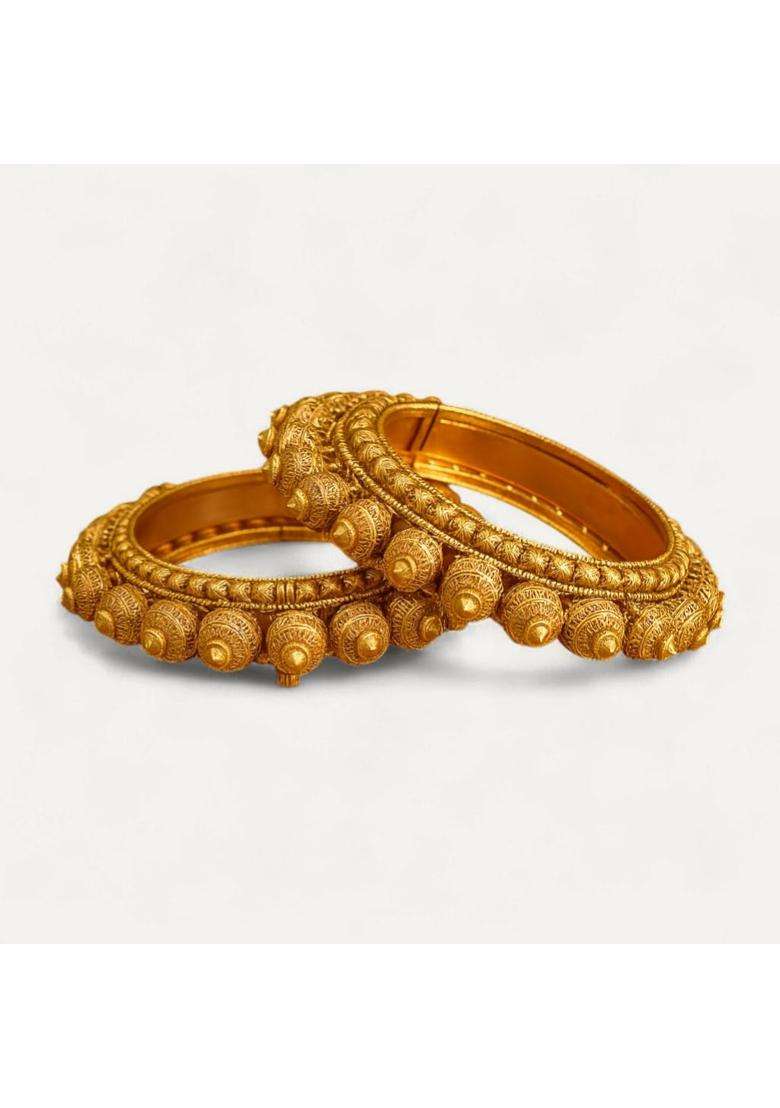 Garnisha Premium Royal Rajwadi Bangles for Women and Girls Traditional Gold Plated Wedding Jewellery Set of 2 - Indya