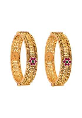 Kushals Fashion Jewellery Ruby Green Gold Plated Antique Bangles for Women Festive Bridal and Occasion Wear