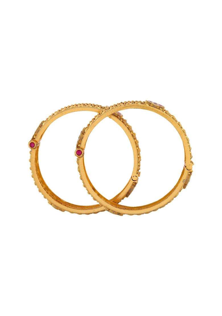 Kushals Fashion Jewellery Ruby Green Gold Plated Antique Bangles for Women Festive Bridal and Occasion Wear - Indya