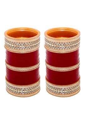 Lucky Jewellery Bridal Bangle Set Wedding Punjabi Chuda Designer Chura CZ Stone Maroon Color Choora for Women