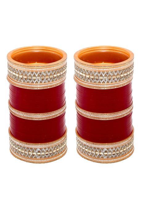 Lucky Jewellery Bridal Bangle Set Wedding Punjabi Chuda Designer Chura CZ Stone Maroon Color Choora for Women