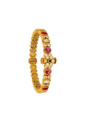 Kushals Fashion Jewellery Ruby Green Gold Plated 925 Silver Temple Bangle for Women Festive