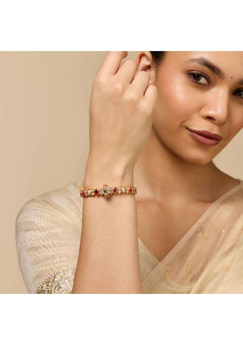 Kushals Fashion Jewellery Ruby Green Gold Plated 925 Silver Temple Bangle for Women Festive - Indya