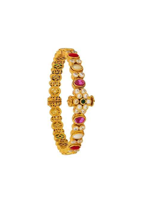 Kushals Fashion Jewellery Ruby Green Gold Plated 925 Silver Temple Bangle for Women Festive