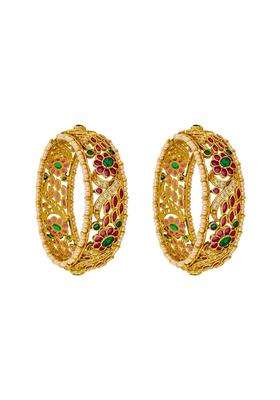 Kushals Fashion Jewellery Ruby Green Gold Plated Antique Bangles for Women Bridal and Occasion Wear