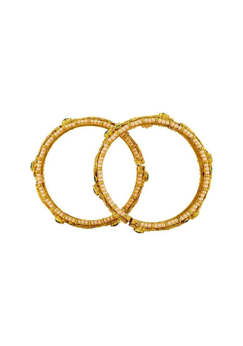 Kushals Fashion Jewellery Ruby Green Gold Plated Antique Bangles for Women Bridal and Occasion Wear - Indya