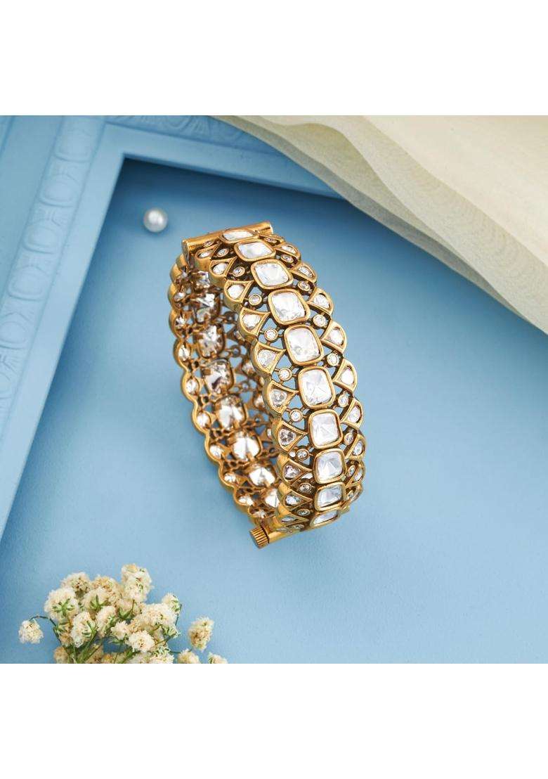 Kushals Fashion Jewellery White Victorian Plated Kundan Bangle for Women Bridal Bridesmaid and Occasion Wear - Indya
