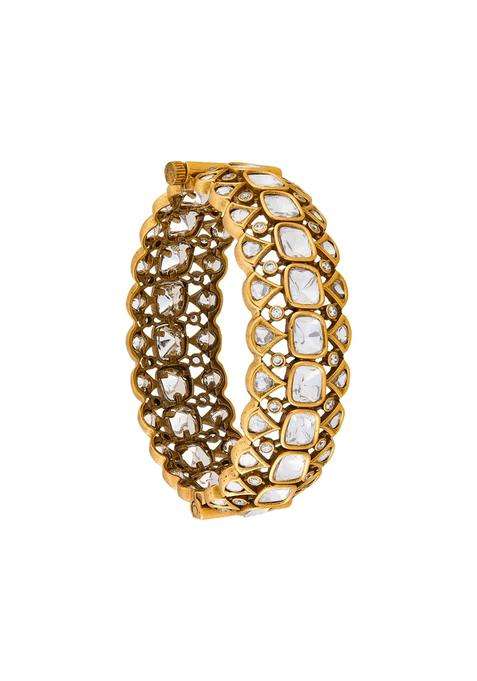 Kushals Fashion Jewellery White Victorian Plated Kundan Bangle for Women Bridal Bridesmaid and Occasion Wear