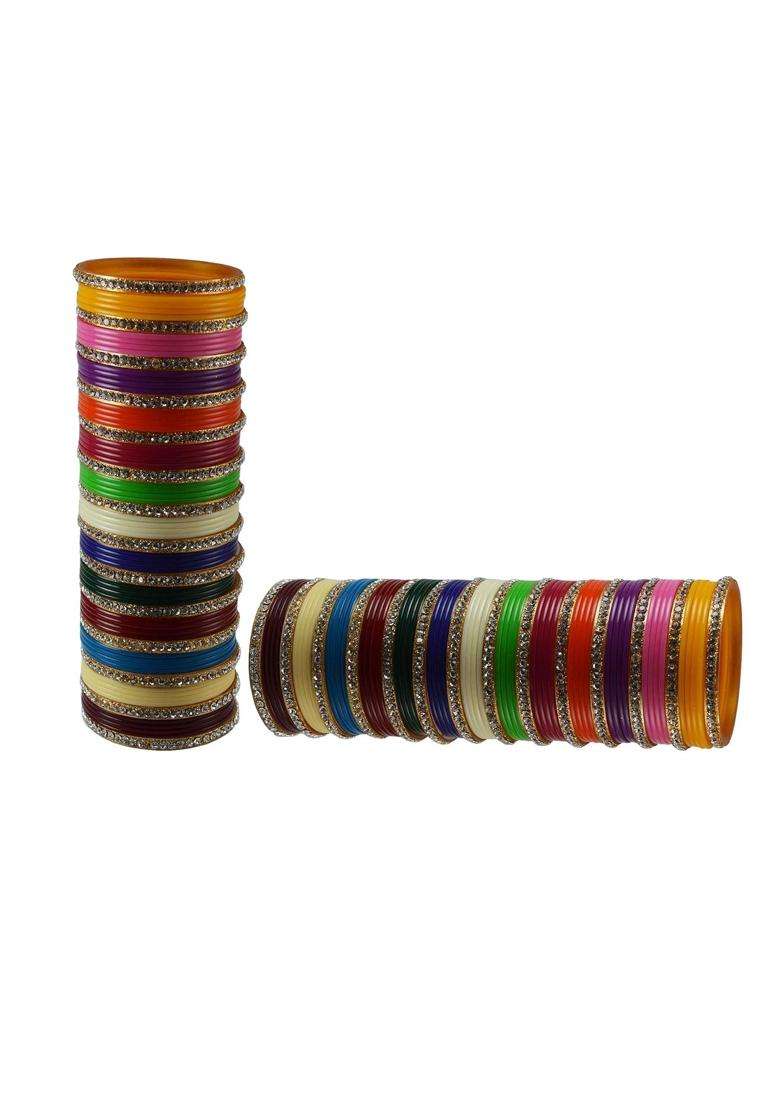 Vidhya Kangan Multi Color Material Acrylic Stone Stud Bangle Extra Large and Plus Size Pack of 42 - Indya