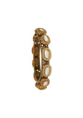 Kushals White Fashion Jewellery Polished Kundan Bangle with Locking System