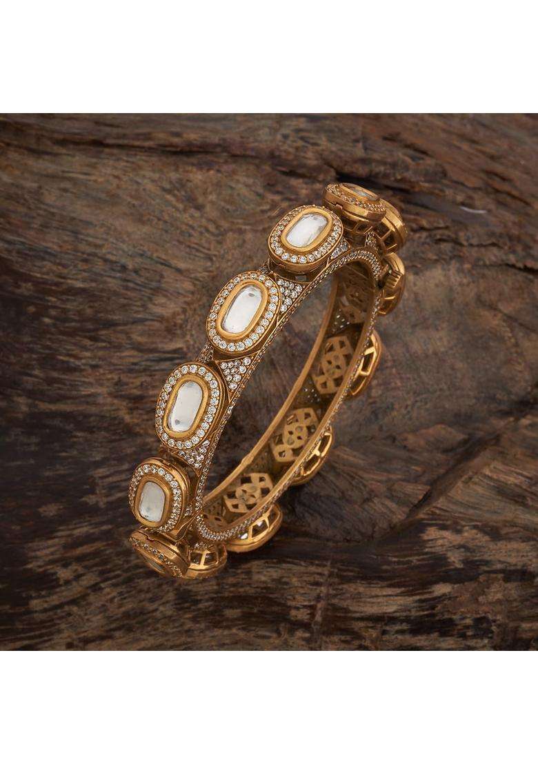 Kushals White Fashion Jewellery Polished Kundan Bangle with Locking System - Indya