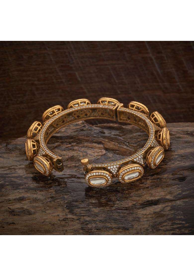 Kushals White Fashion Jewellery Polished Kundan Bangle with Locking System - Indya