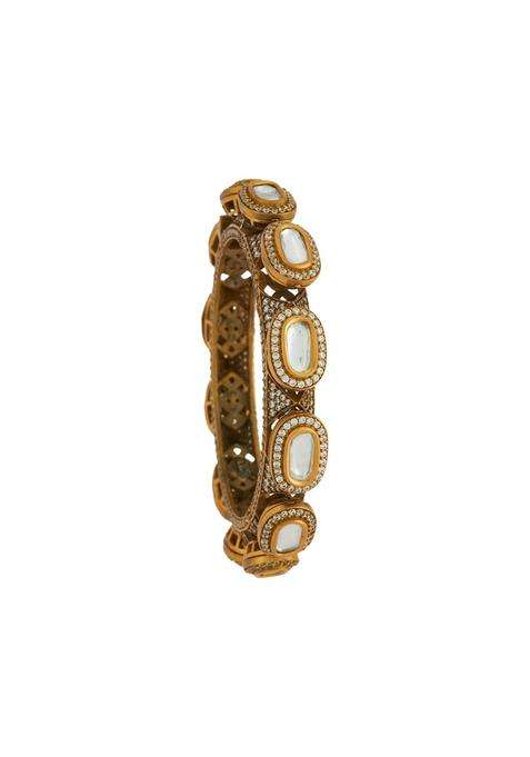 Kushals White Fashion Jewellery Polished Kundan Bangle with Locking System