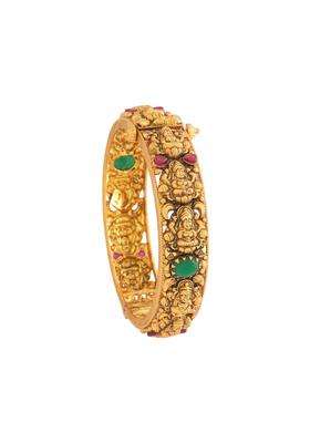 Kushals Fashion Jewellery Ruby Green Oxidised Gold Polished 925 Silver Temple Bangles