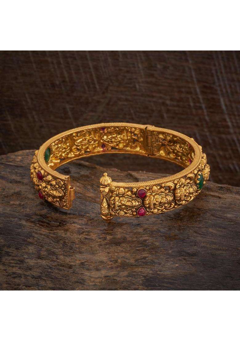 Kushals Fashion Jewellery Ruby Green Oxidised Gold Polished 925 Silver Temple Bangles - Indya