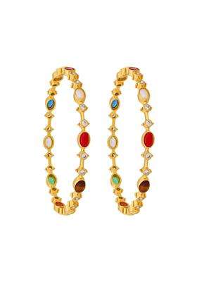 Kushals Fashion Jewellery Multi Color Gold Polished 925 Silver Temple Bangles