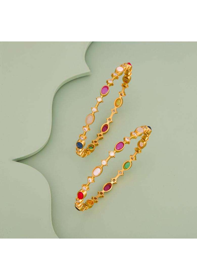 Kushals Fashion Jewellery Multi Color Gold Polished 925 Silver Temple Bangles - Indya