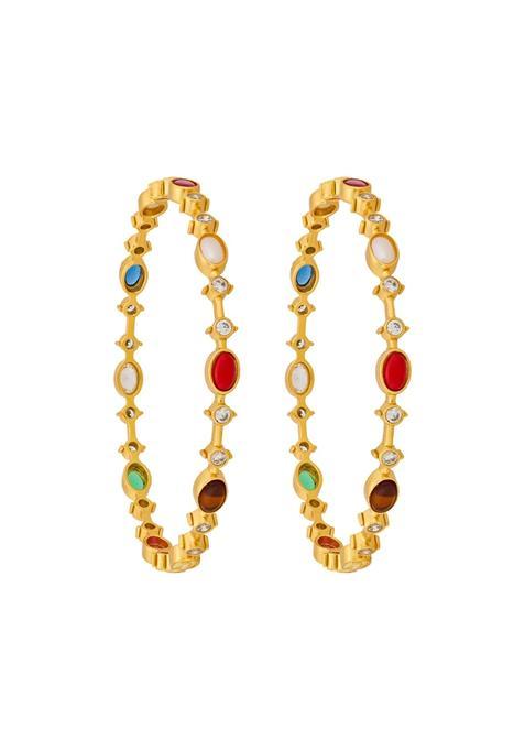 Kushals Fashion Jewellery Multi Color Gold Polished 925 Silver Temple Bangles