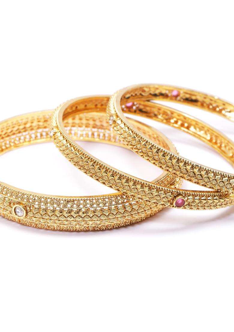 Nuyug Gold Plated Ruby Accent Heritage Bangle Set - Indya