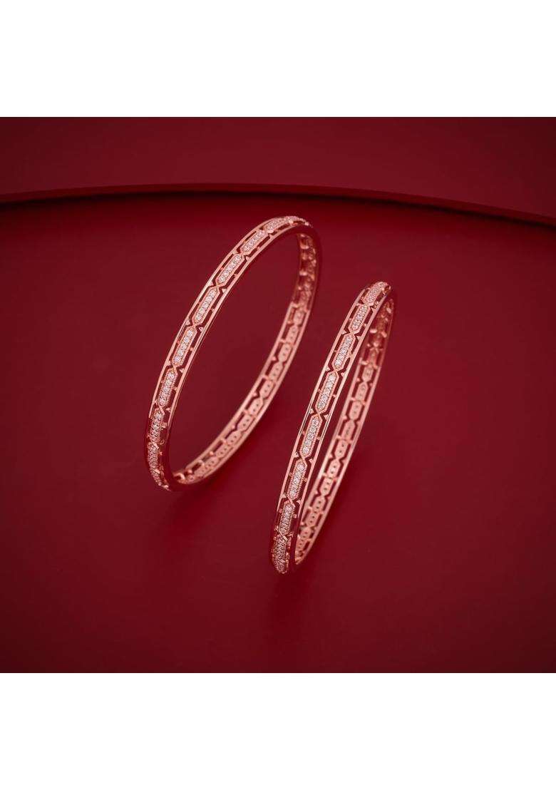 Kushals Fashion Jewellery White Rose Gold Plated Zircon Bangles for Women Festive Bridal and Occasion Wear - Indya