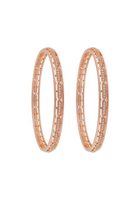 Kushals Fashion Jewellery White Rose Gold Plated Zircon Bangles for Women Festive Bridal and Occasion Wear