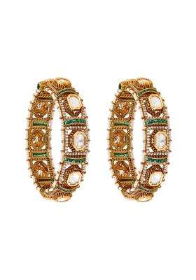 Kushals Fashion Jewellery Green Victorian Plated Kundan Bangles for Women Bridal Bridesmaid and Occasion Wear