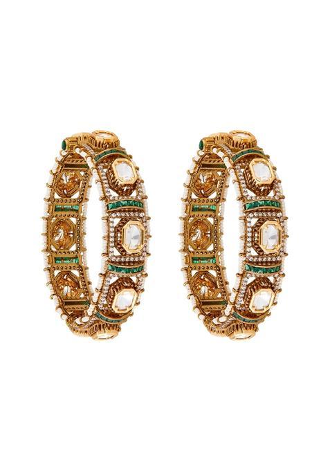 Kushals Fashion Jewellery Green Victorian Plated Kundan Bangles for Women Bridal Bridesmaid and Occasion Wear