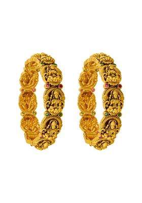 Kushals Fashion Jewellery Ruby Green Gold Plated Antique Bangles for Women Bridal Bridesmaid and Occasion Wear