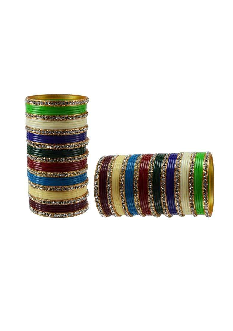 Vidhya Kangan Multi Color Material Acrylic Stone Stud Bangle Extra Large and Plus Size Pack of 42 - Indya