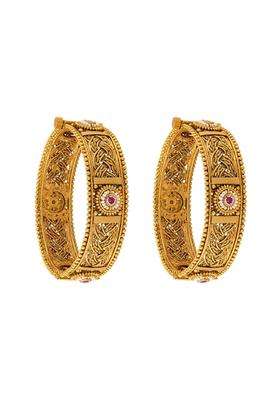 Kushals Fashion Jewellery Ruby Gold Plated Antique Bangles for Women Festive Bridal and Occasion Wear
