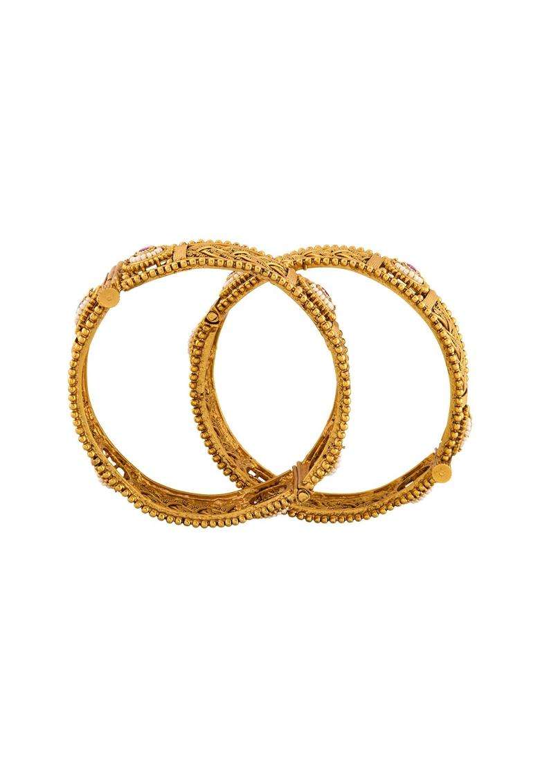 Kushals Fashion Jewellery Ruby Gold Plated Antique Bangles for Women Festive Bridal and Occasion Wear - Indya